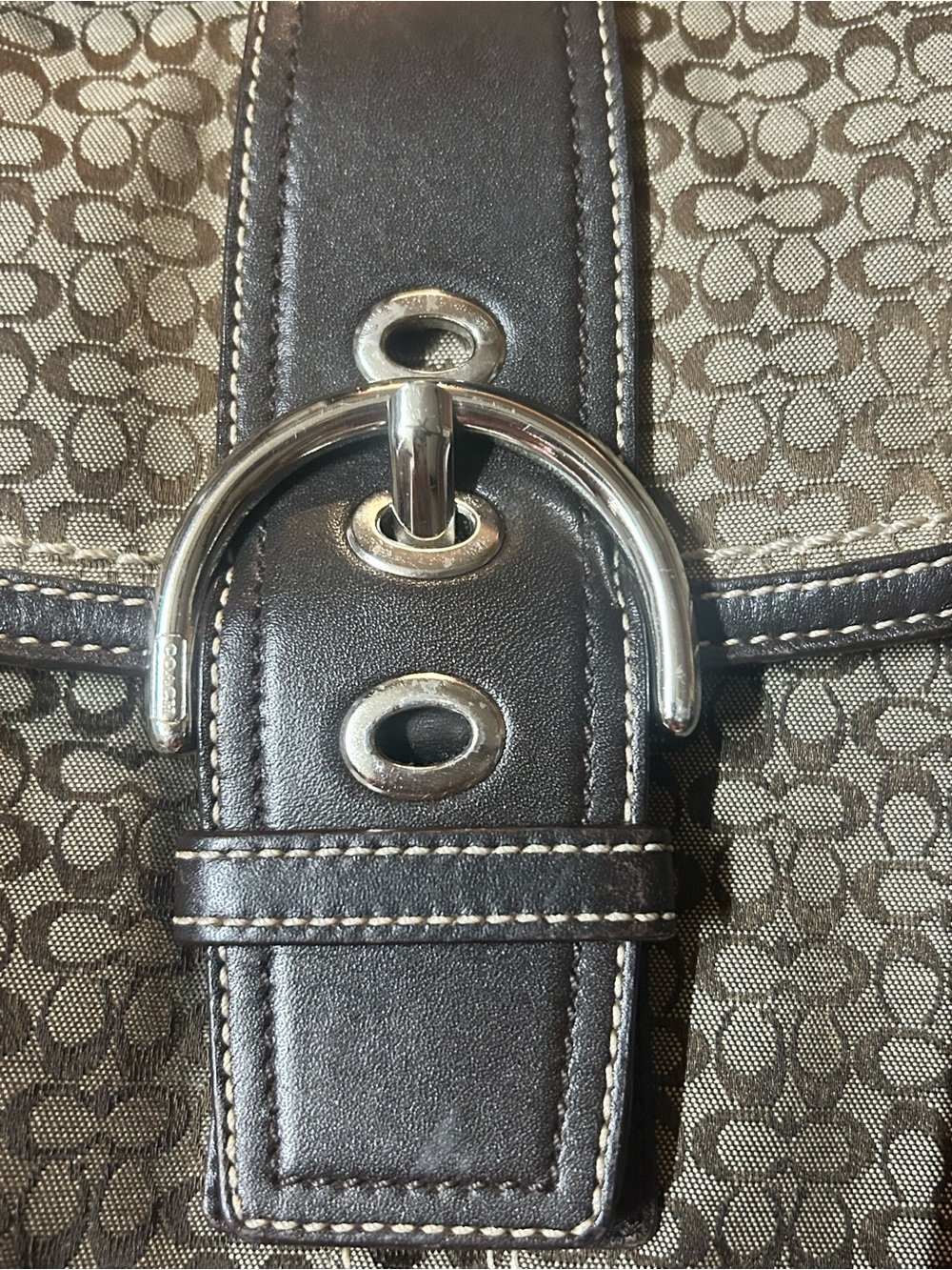 Coach F10926 MEDIUM Vintage Soho BROWN Leather & Signature C Canvas Shoulder Bag - Picture 5 of 10